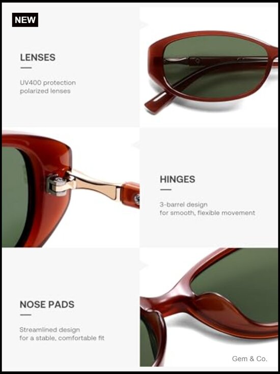 Trendy Polarized Retro Oval Sunglasses for Women Chic 90s Sunnies Lightweight